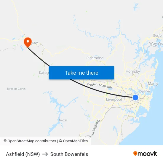 Ashfield (NSW) to South Bowenfels map
