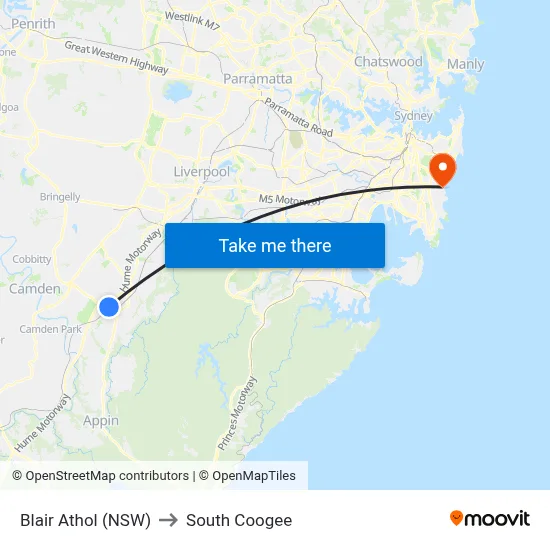 Blair Athol (NSW) to South Coogee map