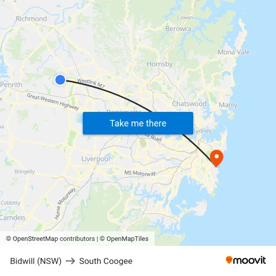 Bidwill (NSW) to South Coogee map