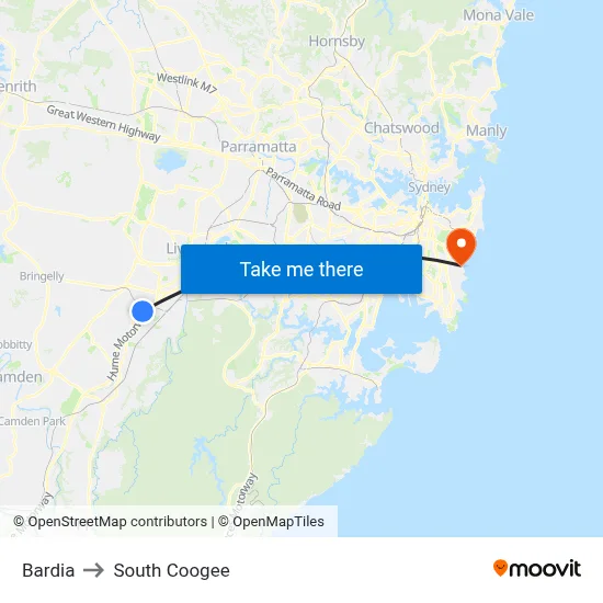 Bardia to South Coogee map