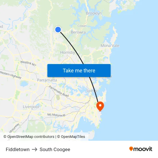 Fiddletown to South Coogee map