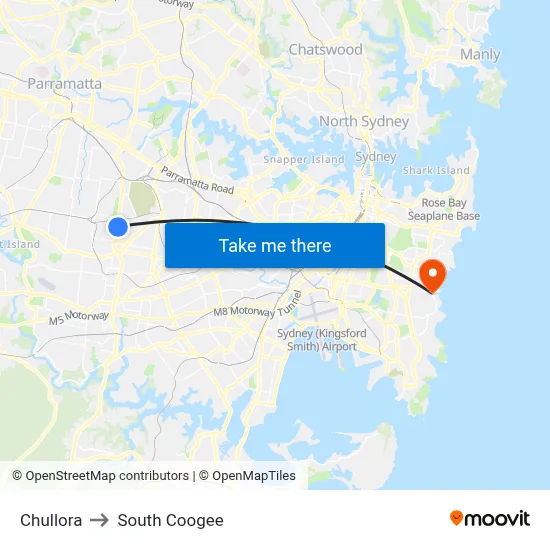 Chullora to South Coogee map