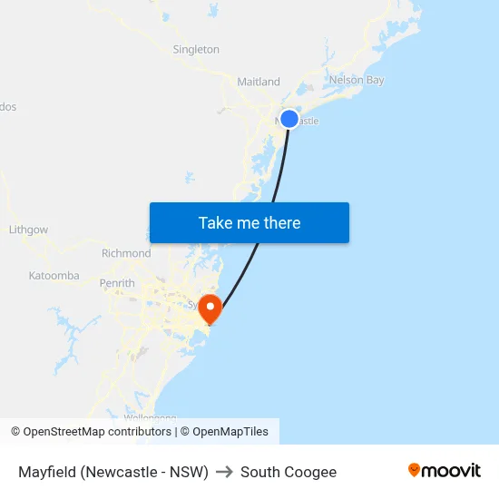 Mayfield (Newcastle - NSW) to South Coogee map