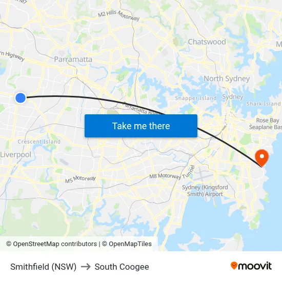 Smithfield (NSW) to South Coogee map