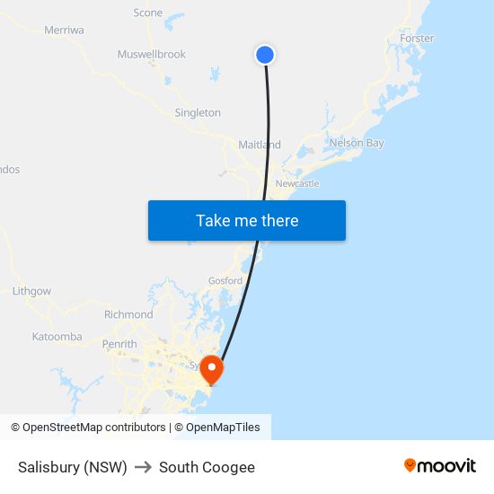 Salisbury (NSW) to South Coogee map