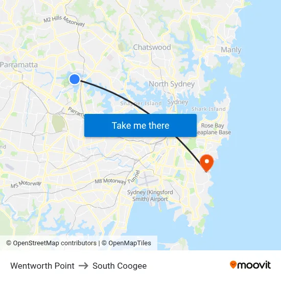 Wentworth Point to South Coogee map