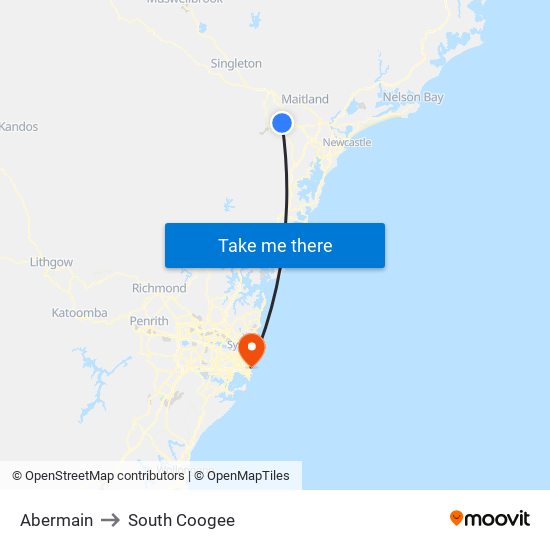 Abermain to South Coogee map