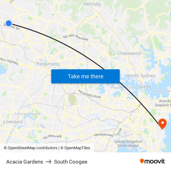 Acacia Gardens to South Coogee map