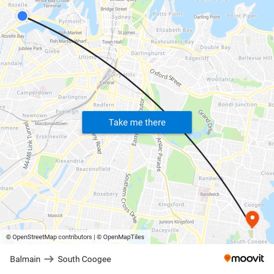 Balmain to South Coogee map