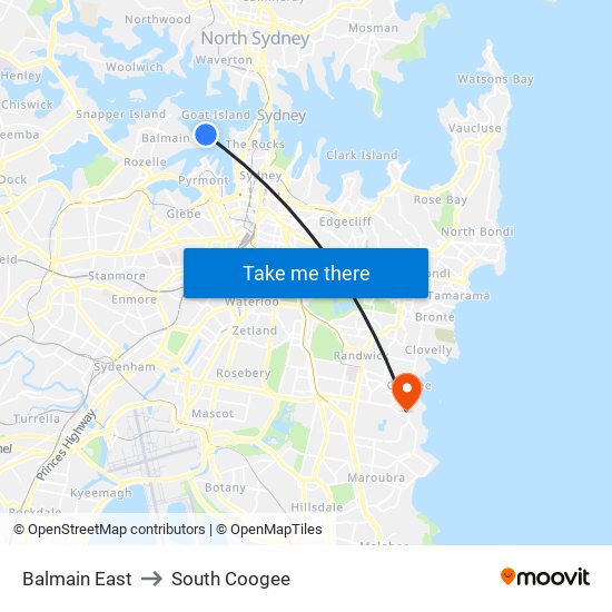 Balmain East to South Coogee map