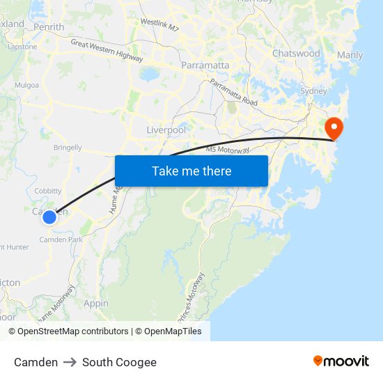 Camden to South Coogee map