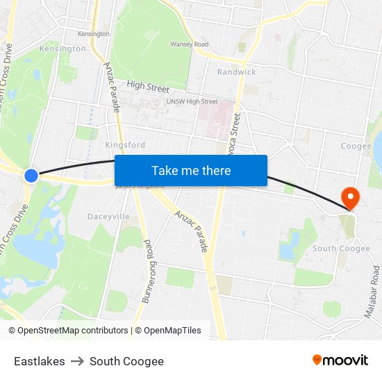 Eastlakes to South Coogee map