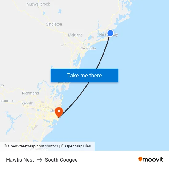 Hawks Nest to South Coogee map
