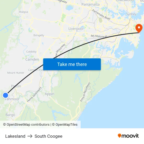 Lakesland to South Coogee map