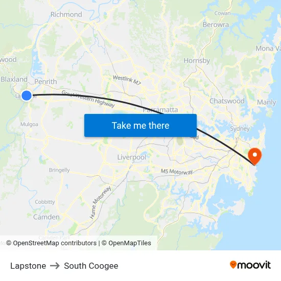 Lapstone to South Coogee map