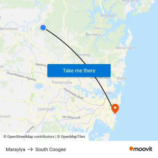 Maraylya to South Coogee map