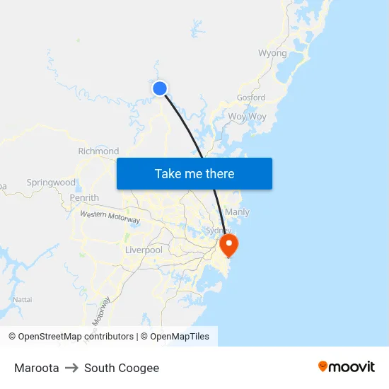 Maroota to South Coogee map