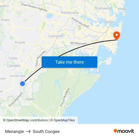 Menangle to South Coogee map