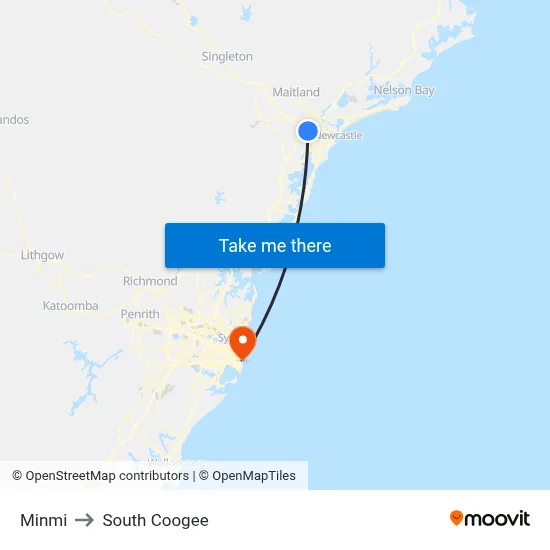 Minmi to South Coogee map