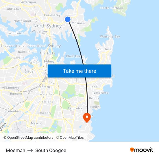 Mosman to South Coogee map