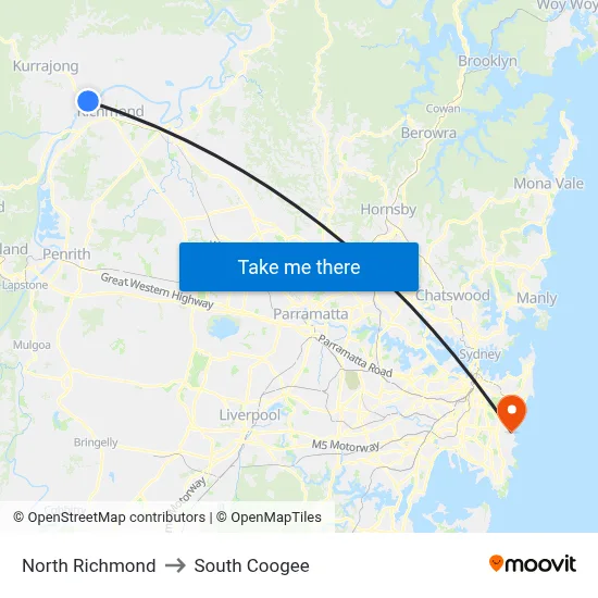 North Richmond to South Coogee map