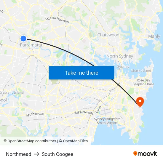 Northmead to South Coogee map