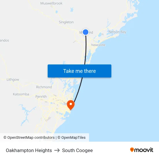 Oakhampton Heights to South Coogee map