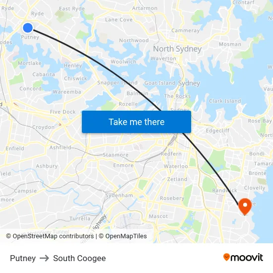Putney to South Coogee map