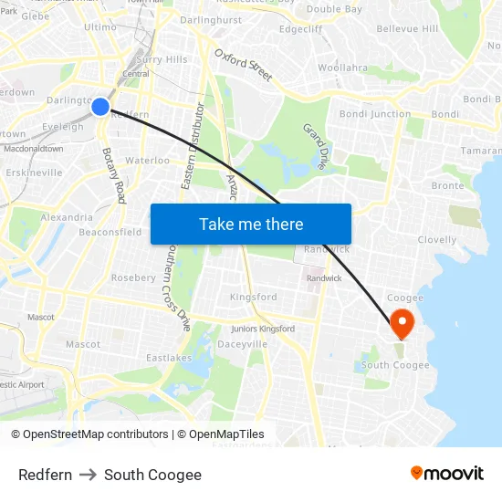 Redfern to South Coogee map