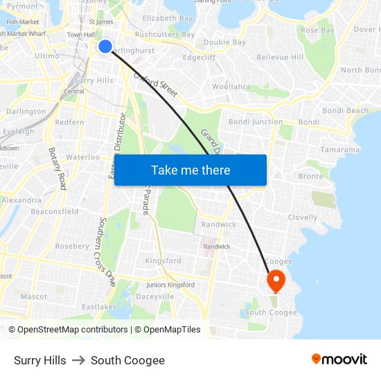 Surry Hills to South Coogee map