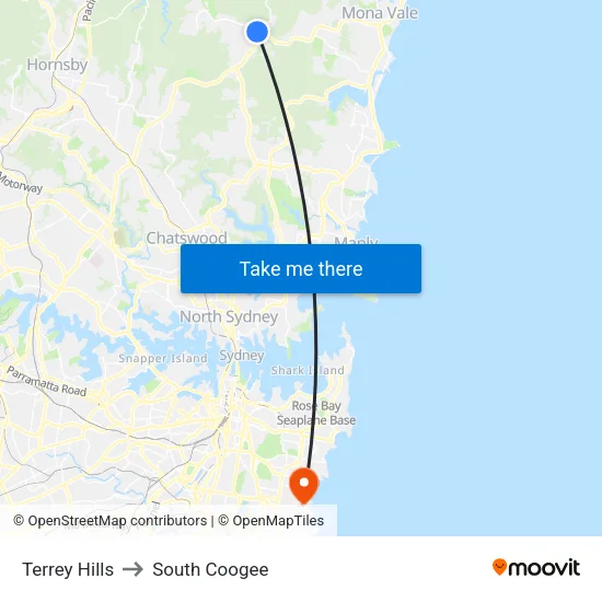 Terrey Hills to South Coogee map