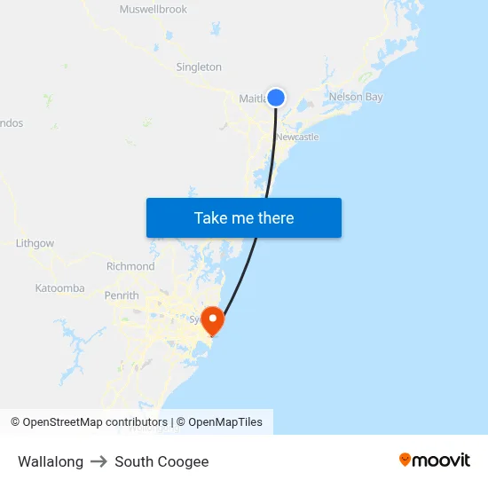 Wallalong to South Coogee map