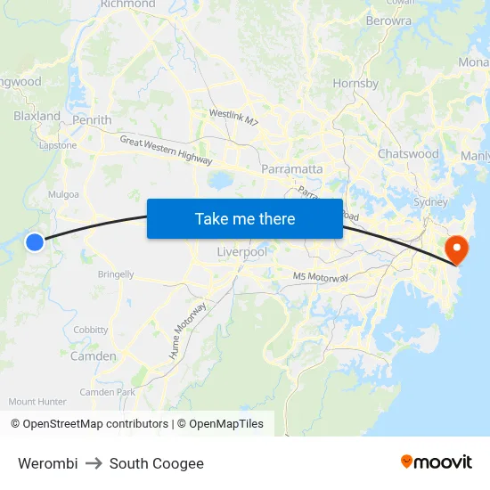 Werombi to South Coogee map
