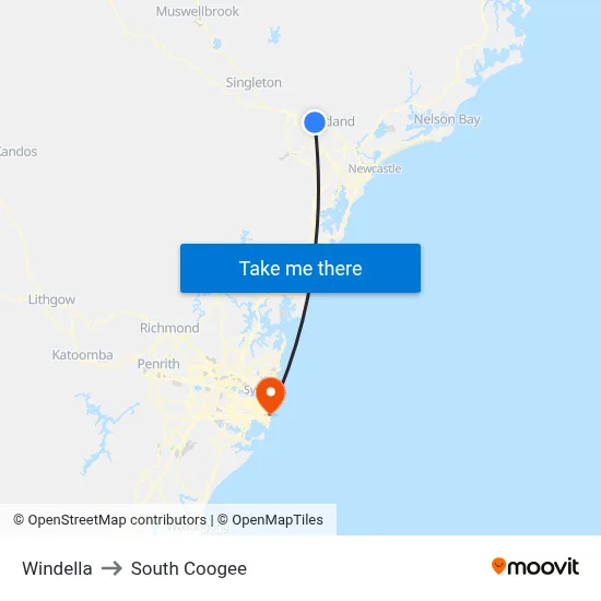 Windella to South Coogee map