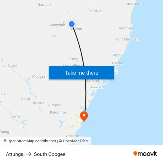 Attunga to South Coogee map
