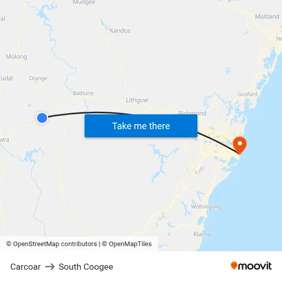 Carcoar to South Coogee map