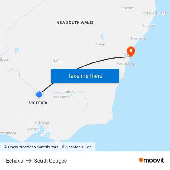 Echuca to South Coogee map