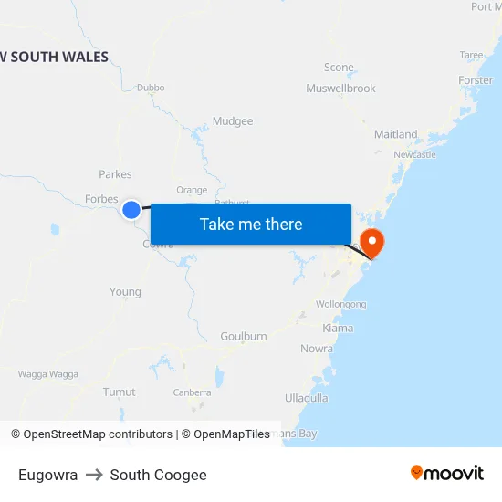 Eugowra to South Coogee map