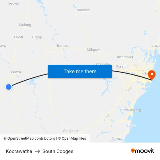 Koorawatha to South Coogee map