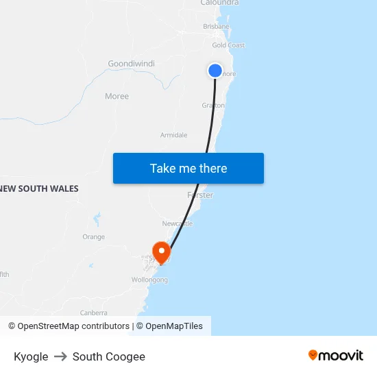 Kyogle to South Coogee map