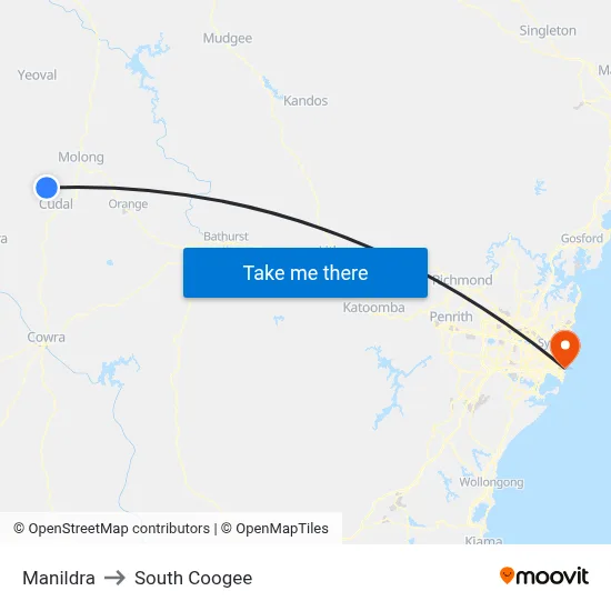 Manildra to South Coogee map