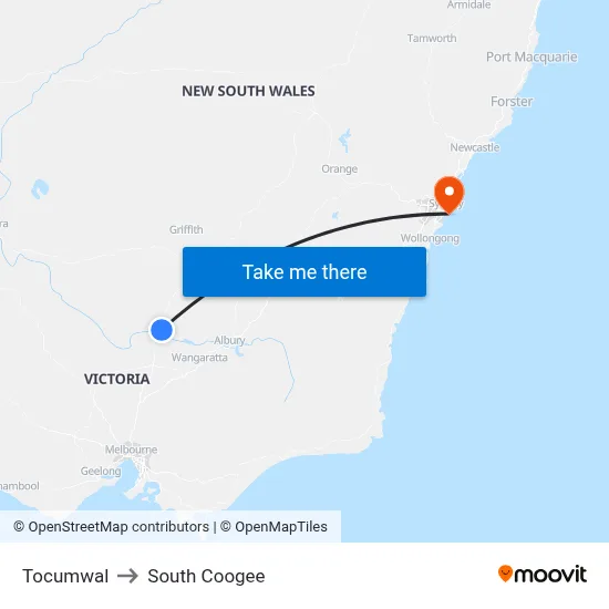 Tocumwal to South Coogee map