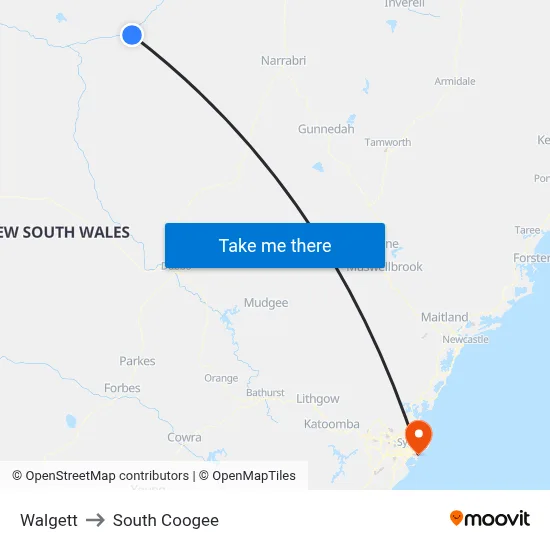 Walgett to South Coogee map