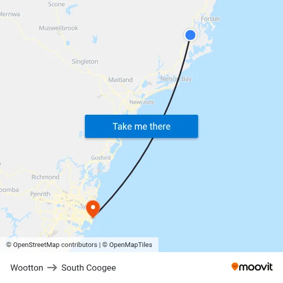 Wootton to South Coogee map
