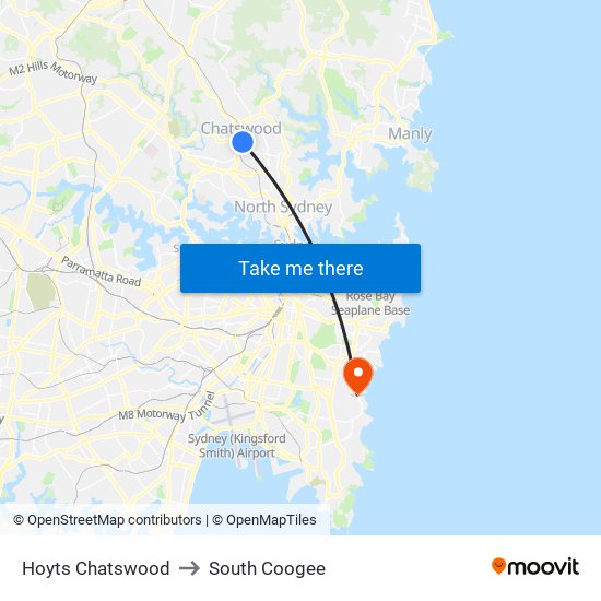 Hoyts Chatswood to South Coogee map