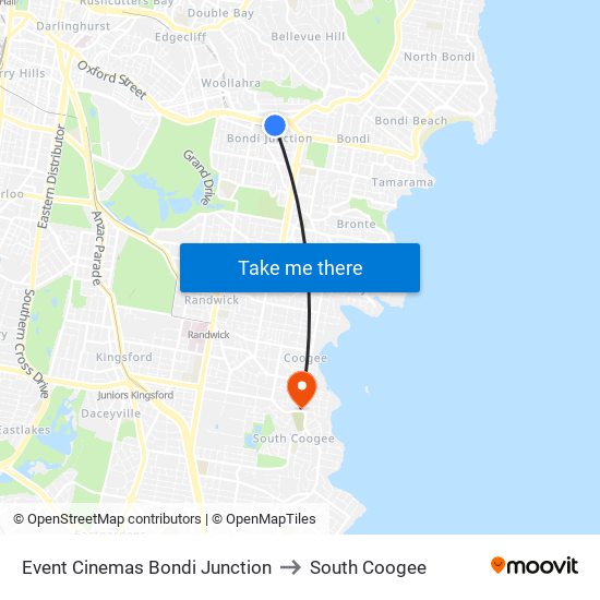 Event Cinemas Bondi Junction to South Coogee map