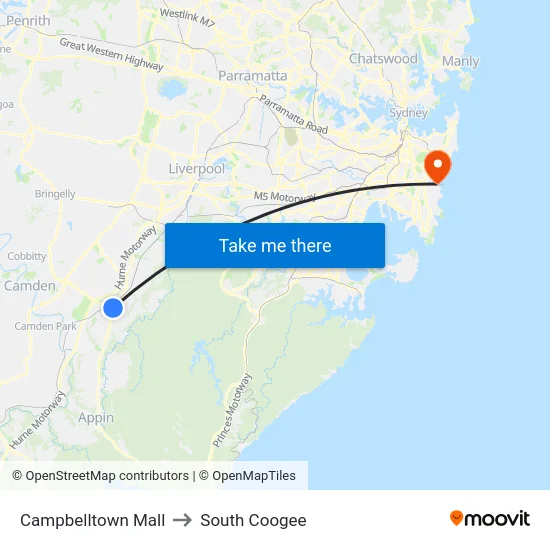 Campbelltown Mall to South Coogee map