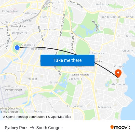 Sydney Park to South Coogee map