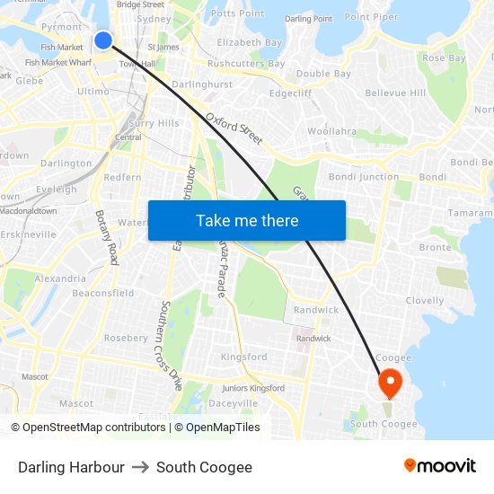 Darling Harbour to South Coogee map