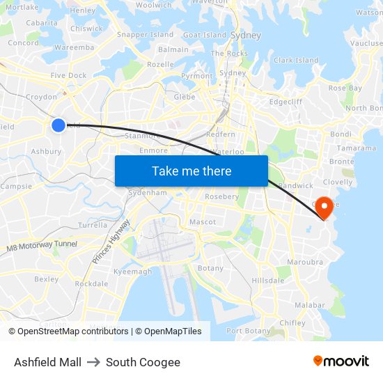 Ashfield Mall to South Coogee map